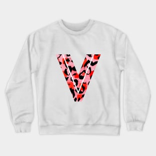 Letter V Watercolour Leopard Print Alphabet Red Crewneck Sweatshirt